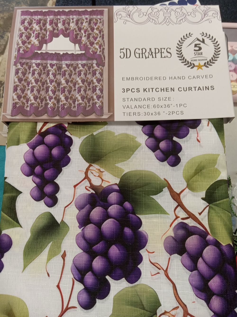 Purple Printed 3-Piece Kitchen Curtain Set